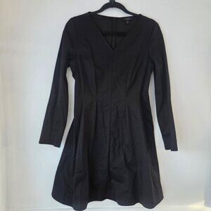 COS Pleated Waist Long Sleeve Black Fit and Flare Dress Wardrobe Basic Size 8
